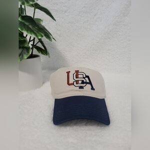 MAD Engine Cream Cap with USA logo, Dark Blue Accents. One Size For Adults.